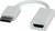 Ein weißer Adapterkabel mit einem DisplayPort-Stecker und einem HDMI-Anschluss, verwendet zur Verbindung von Geräten mit unterschiedlichen Schnittstellen.