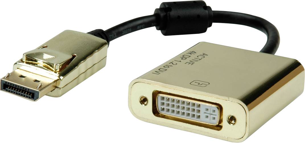 ROLINE GOLD 4K DisplayPort-DVI Adapter, Aktiv, v1.2, DP ST - DVI BU