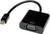 'Mini DisplayPort auf VGA Adapter: Ein schwarzer Adapter mit einem Mini DisplayPort-Anschluss und einem VGA-Anschluss.'