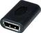 Ein schwarzer DisplayPort-Adapter zur Verbindung von Kabeln, kompakt und rechteckig geformt.