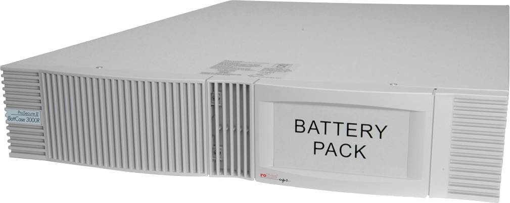 Batteriepack-Gerät auf weißem Hintergrund. Zeigt Frontansicht mit Lüftungsgittern und Beschriftung 'BATTERY PACK' in der Mitte.
