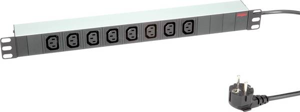 ROLINE 19-Zoll-Steckdosenleiste 8fach C13, Schutzkontakt-Stecker, silberfarben, 2 m