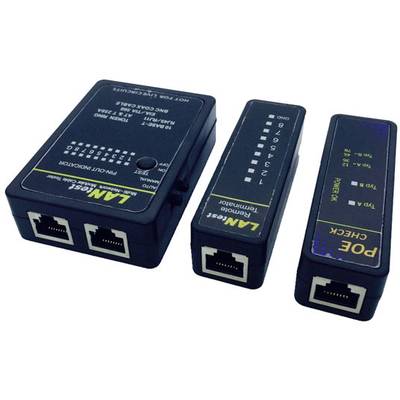 LAN-Kabeltester mit Hauptgerät und zwei Remote-Terminals. Verwendet zur Überprüfung von Kabelverbindungen und Problemerkennung.