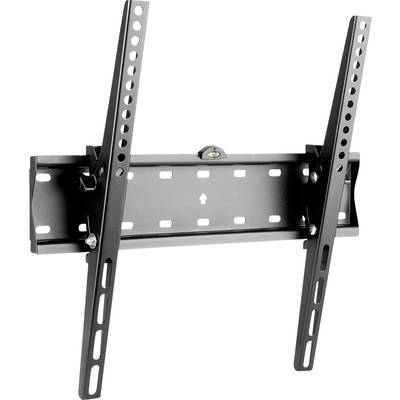 Halterung zur Wandmontage eines Fernsehers; neigbares Design mit mehreren Befestigungslöchern und Wasserwaage zur korrekten Ausrichtung.