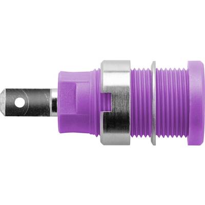 Ein violetter, zylindrischer Steckverbinder mit einem Metallteil an einem Ende, geeignet für Elektronik- oder Kabelanwendungen.