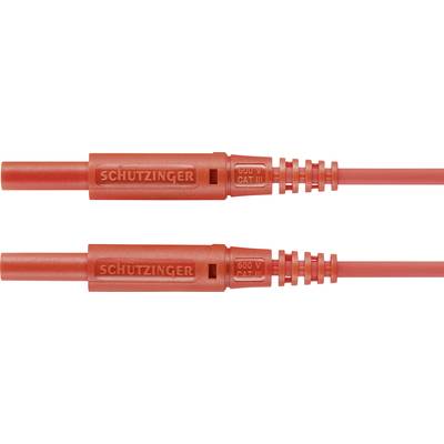 Zwei rote Steckverbinder von Schützinger mit Aufdruck '600 V CAT III'. Ideal für elektrisches Testen und Messen.
