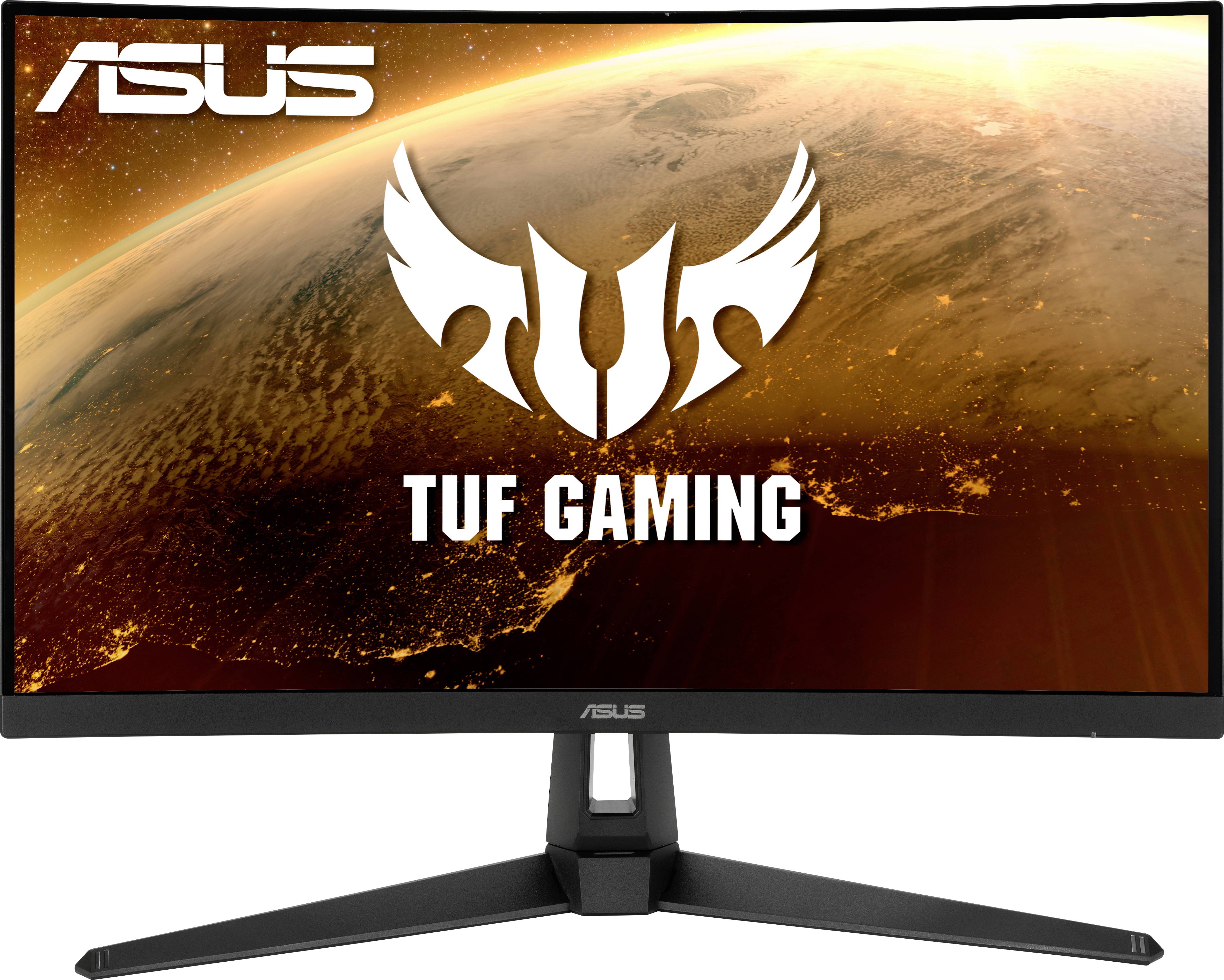 Ein ASUS TUF Gaming Monitor mit einem Weltraumthema als Hintergrundbild. Das ASUS-Logo ist sichtbar.
