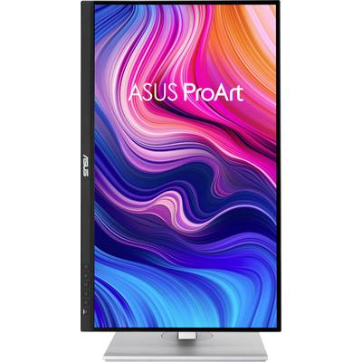 ASUS ProArt-Monitor mit buntem, wellenförmigem Hintergrundmuster auf dem Bildschirm.