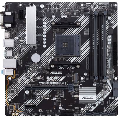 Ein schwarzes Mainboard mit mehreren Steckplätzen und Anschlüssen. Zentral ist der CPU-Sockel; umgeben von Slots für RAM-Module und Anschlüsse.