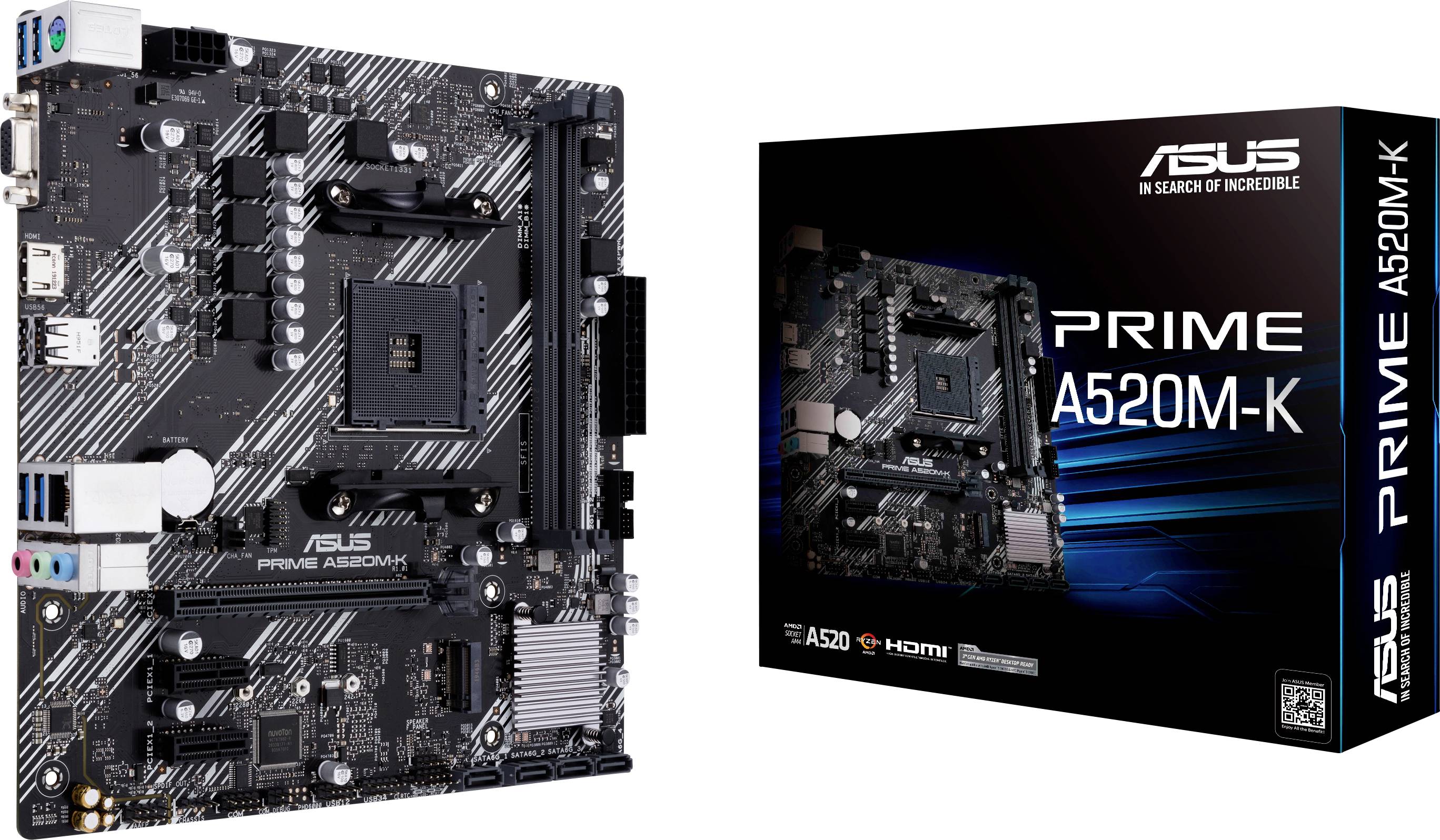 Asus PRIME A520M-K Mainboard Sockel (PC) AMD® AM4 Formfaktor (Details) Micro-ATX Mainboard-Chipsatz AMD® A520
