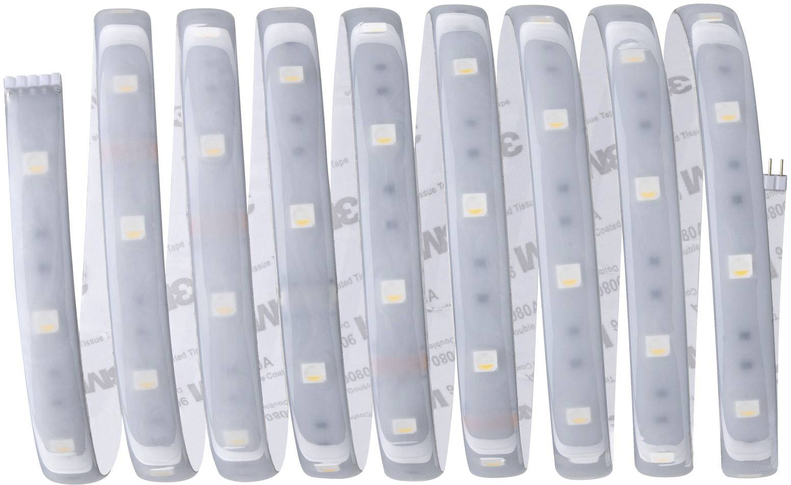 Zehn parallel verlaufende LED-Streifen in transparenter Hülle, auf weißem Hintergrund. Lichtpunkte sind gleichmäßig auf jedem Streifen verteilt.