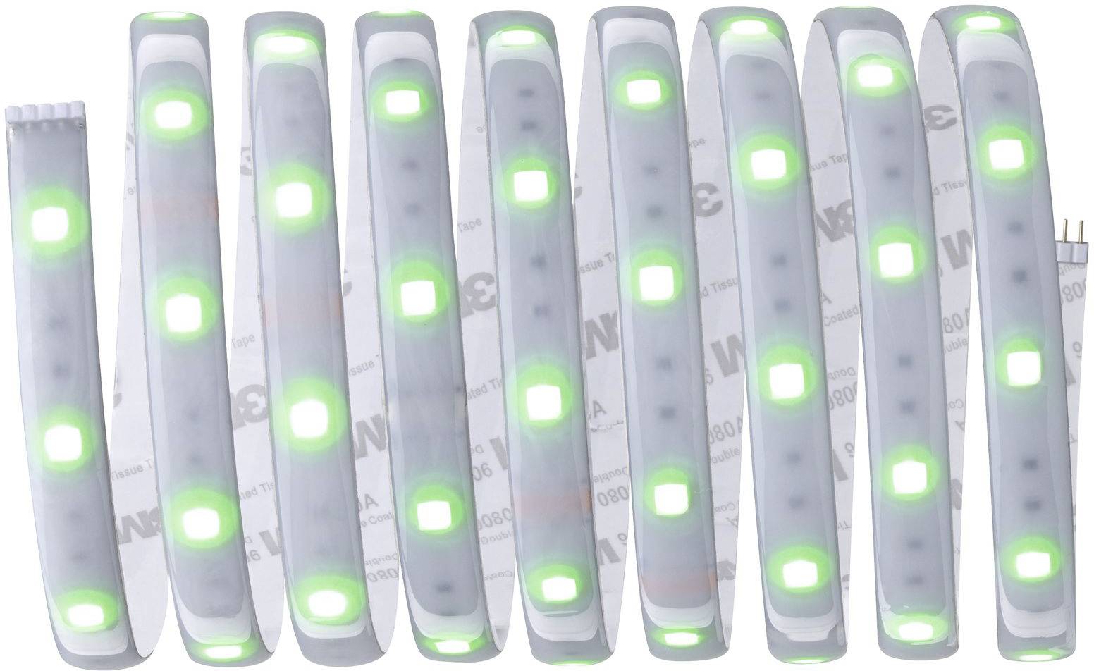 Grünes LED-Lichtband mit mehreren leuchtenden Dioden, gleichmäßig verteilte Lichter, geeignet für dekorative Beleuchtung.