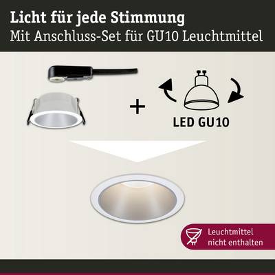 'Angebot für Anschluss-Set von GU10 Leuchtmitteln mit LED GU10. Text "Licht für jede Stimmung". Leuchtmittel nicht enthalten.'