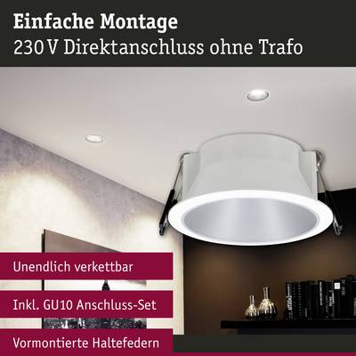 Eingebauter Deckenstrahler mit direktem Anschluss an 230 V, ohne Trafo. Einfach zu montieren, unendlich verketten, enthält komplettes Anschluss-Set.