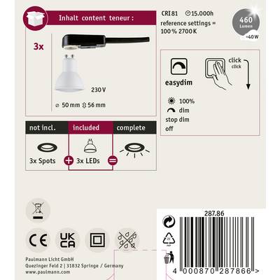 'Deckenleuchte 3x 230V; inklusive 3 LED-Spots, komplett montiert. Dimmfunktion: einfache Einstellung durch Klick; CRI81, 460 Lumen.'