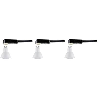 Drei weiße LED-Lampen, jede mit schwarzem Sockel und zwei Metallkontakten. Alle sind identisch und nebeneinander ausgerichtet.