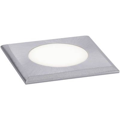Quadratisches Einbau-LED-Panel mit gebürstetem Metallrahmen und zentralem, leuchtendem weißen Licht. Modernes Design für Innenbeleuchtung.