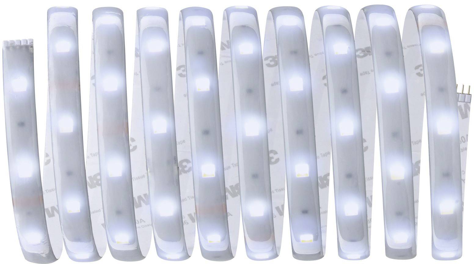 Weiße LED-Lichtstreifen in einer geraden Linie nebeneinander angeordnet. Jeder Streifen leuchtet gleichmäßig.