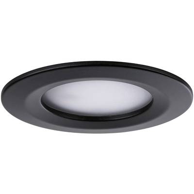 Schwarze Einbauleuchte mit runder Form und mattem Finish, zentral leuchtend. Geeignet für moderne Inneneinrichtung oder Büro.