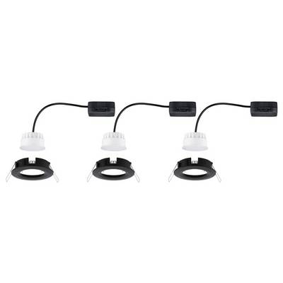 Deckenleuchten-Set mit drei schwarzen Rahmen und weißen Aufsätzen, verbunden durch Kabel, geeignet für Einbaudeckenmontage.