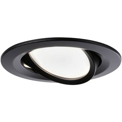 Schwarze, einstellbare Einbauleuchte mit rundem Rahmen und großer, zentraler LED-Lichtquelle. Geeignet für moderne Innenräume.
