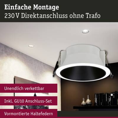 'Einbauleuchte in Raumdecke, direkter 230V Anschluss ohne Trafo. Unendlich verkettbar, inklusive Anschluss-Set mit Federklemmen.'