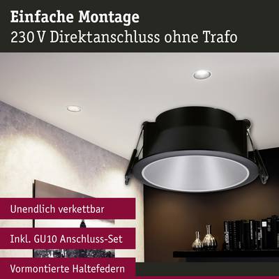 Deckenleuchte in modernem Design, einfach zu montieren, 230 V ohne Trafo. Werbebanner mit Lampenset und Dekor auf Beistelltisch.