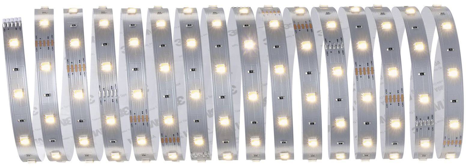 Langes, flexibles LED-Band mit leuchtenden weißen Lichtern in regelmäßigen Abständen entlang der gesamten Länge.