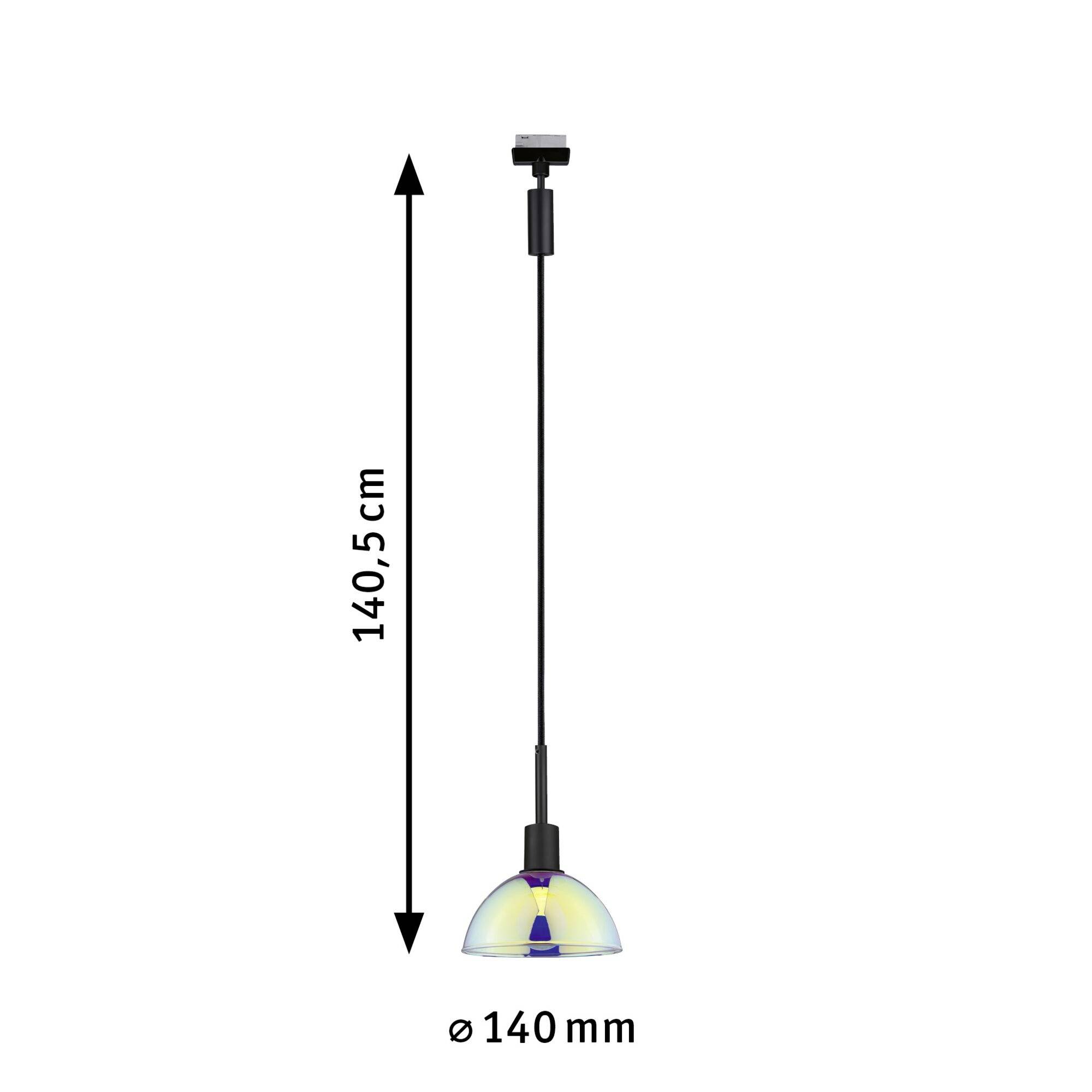 Eine Hängelampe mit einem Durchmesser von 140 mm und einer Länge von 140,5 cm.