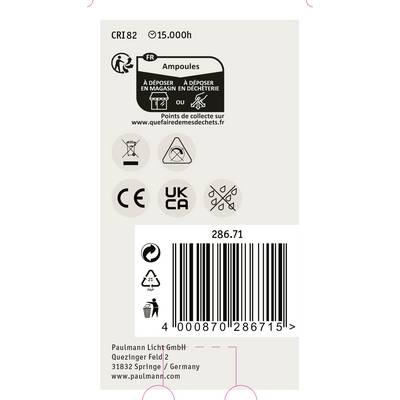 Produktetikett für Glühbirnen mit Recycling-Symbolen und QR-Code. Beinhaltet Text 'Ampoules' und Angaben zur Rückgabe an Sammelstellen.