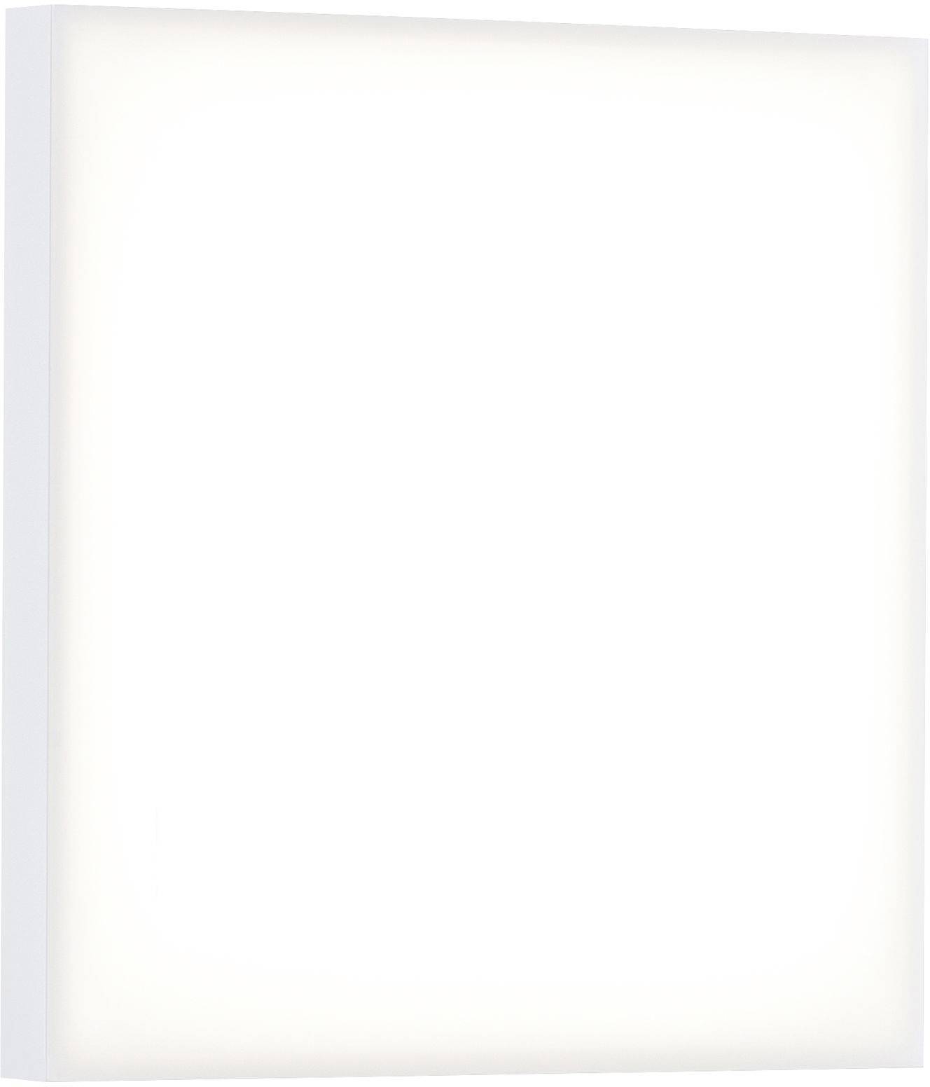 Weiße quadratische LED-Deckenleuchte mit gleichmäßiger, heller Lichtabstrahlung. Ideal für moderne Wohnräume.
