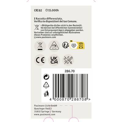 Etikett mit Energiesparsymbolen, Hersteller Paulmann Licht GmbH, Recyclinghinweisen und Barcode. Enthält Kontaktinformationen.