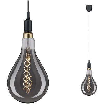 Große, hängende Glühbirne mit spiralförmigem Glühfaden, die warmes Licht verströmt; modern und dekorativ designt.