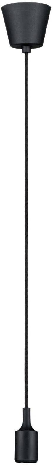 Eine schwarze Lampenfassung mit langem schwarzen Kabel, geeignet für eine Hängeleuchte.
