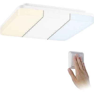 'Deckenleuchte mit veränderlichem Licht farben. Hand drückt Schalter, um zwischen warmem, neutralem und kaltem Weiß zu wechseln.'