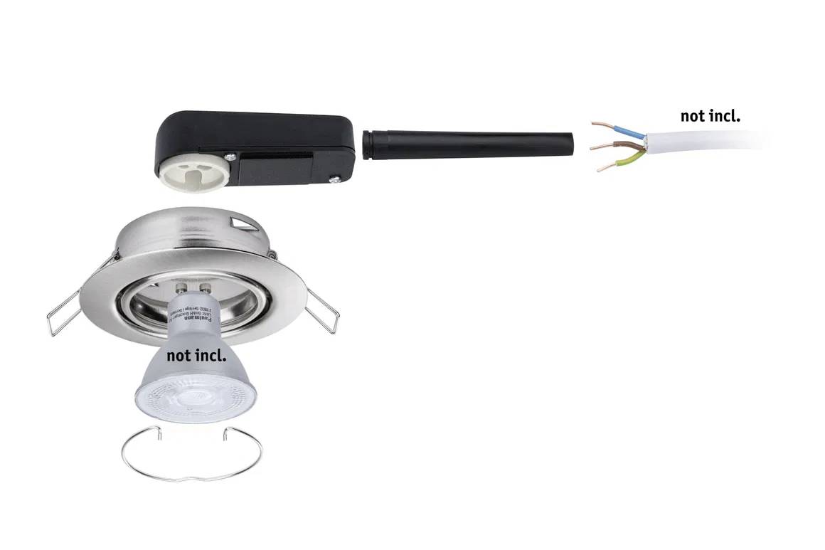 Einbaustrahler-Set: Runde Metallfassung mit GU10-LED-Lampe, montierbar in Decken. Kabel nicht enthalten.