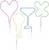 Vier bunte LED-Kabel in Formen von Herz, Glühbirne, Cocktailglas und Kleeblatt liegen auf weißem Hintergrund.