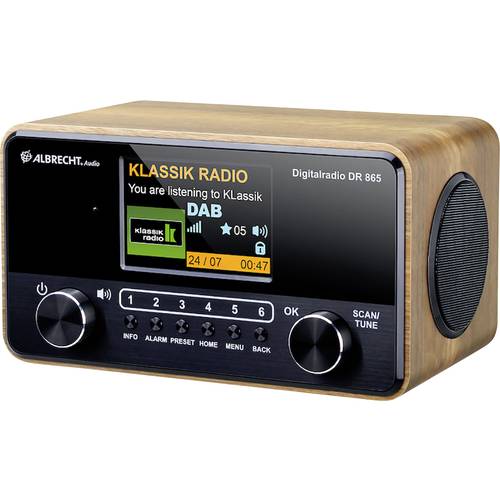 Albrecht DR 865 Tischradio DAB+, UKW AUX Barrierefrei, Inkl. Fernbedienung, Tastensperre, Weckfunktion Holz (dunkel)