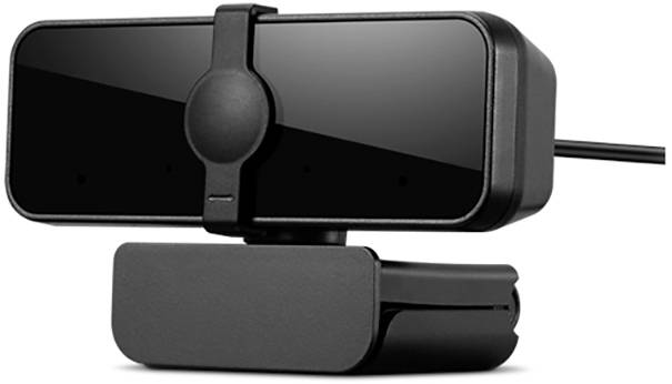 Eine schwarze Webcam mit rechteckigem Gehäuse, montiert auf einem verstellbaren Clip zur Befestigung an einem Monitor oder Laptop.