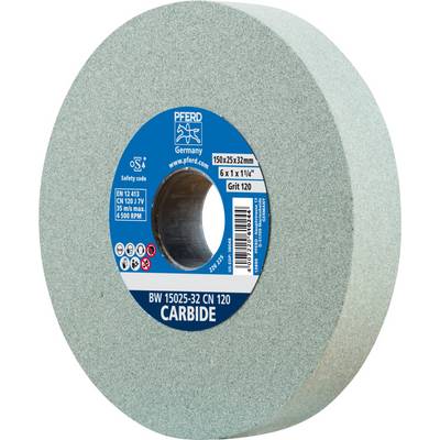 Schleifscheibe von PFERD, Modell BW 15025-32 CN 120, Durchmesser 150mm, Breite 25mm, Körnung 120, aus Karbid, geeignet für 5.060 U/min.