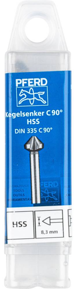 Verpackte Kegelsenker der Marke 'PFERD', Modell C90° HSS, DIN 335 C 90°, 8,3 mm Durchmesser.