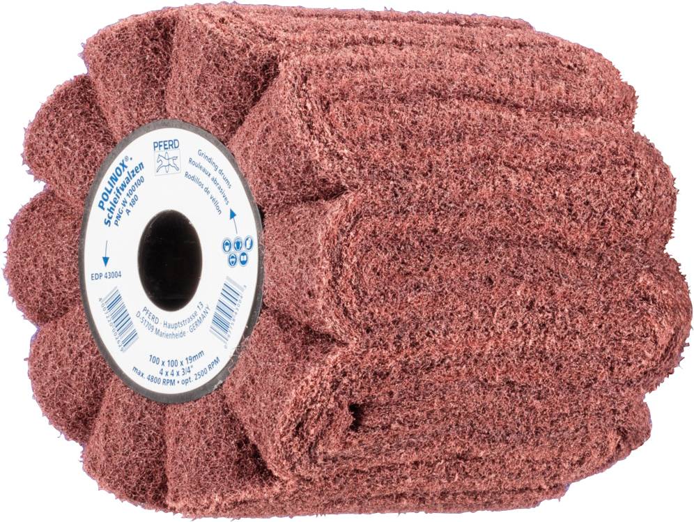 PFERD TOOLS 44641202 POLINOX Vlies-Schleifwalze PNG Ø 100 x 100 mm Keilnut 19 mm A 180 für Feinschliff & Finish 100 mm 1...