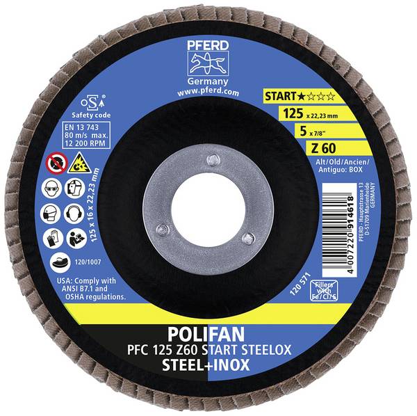 PFERD TOOLS 69300935 PFC 125 Z 60 START STEELOX Fächerschleifscheibe Durchmesser 125 mm Bohrungs-Ø 22.23 mm Körnung (num) 60  10 St.