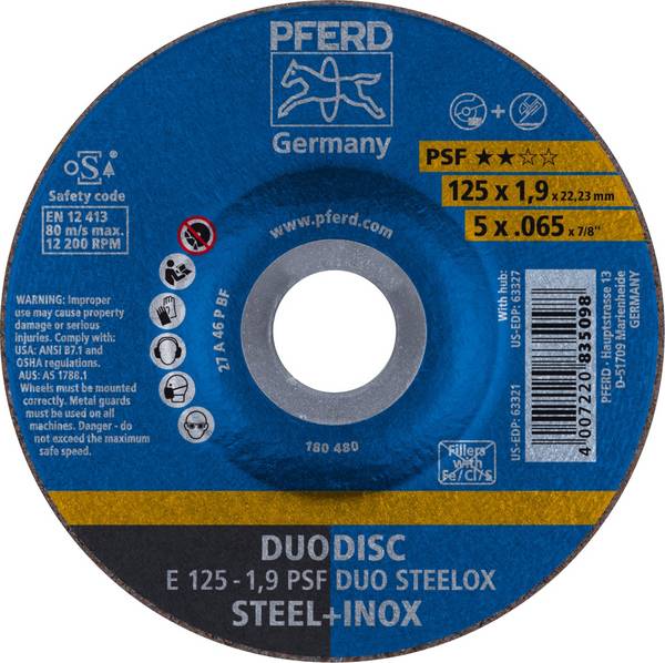 PFERD TOOLS 62012630 E 125-1,9 PSF DUO STEELOX Schruppscheibe gekröpft Durchmesser 125 mm Bohrungs-Ø 22.23 mm  10 St.