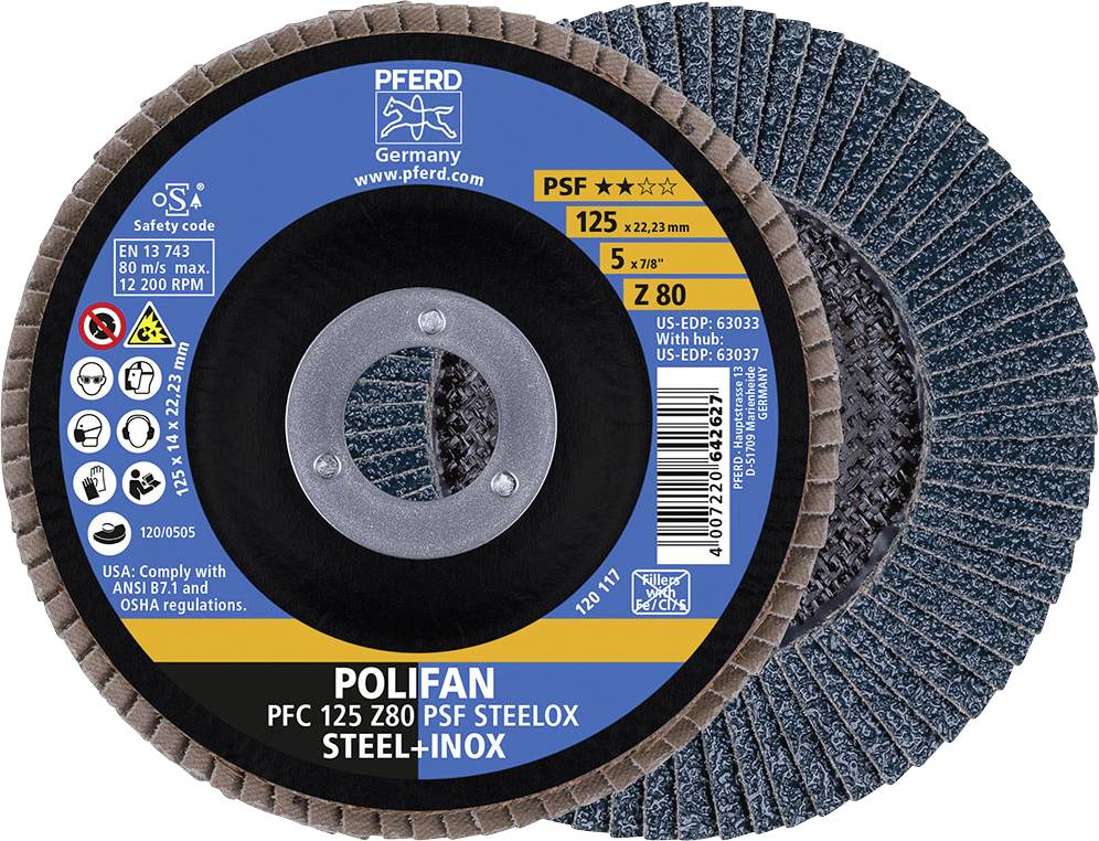 PFERD 69398194 POLIFAN-Fächerscheibe PFC 125 Z 80 PSF STEELOX Durchmesser 125 mm 5 Stück (69398194)