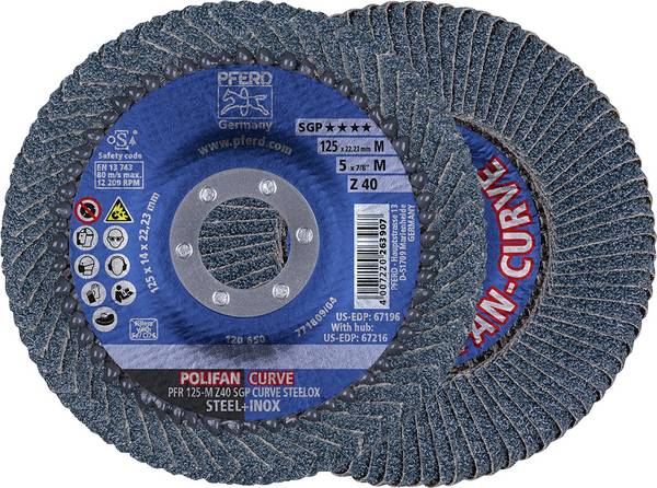 PFERD TOOLS 69398197 PFR 125-M Z 40 SGP CURVE STEELOX Fächerschleifscheibe Durchmesser 125 mm Bohrungs-Ø 22.23 mm Körnung (num) 40 Edelstahl, Stahl 2 St.