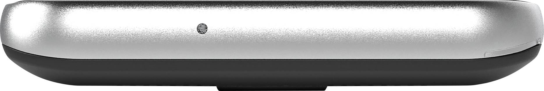 Silbernes und schwarzes elektronisches Gerät von der Seite, keine weiteren sichtbaren Merkmale.