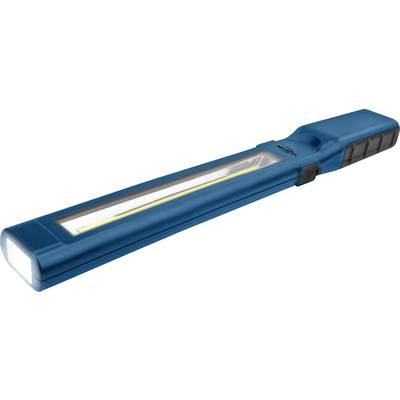 Eine schlanke, blaue LED-Arbeitslampe mit rechteckigem Kopf, geeignet für Handwerksarbeiten und präzise Beleuchtung.