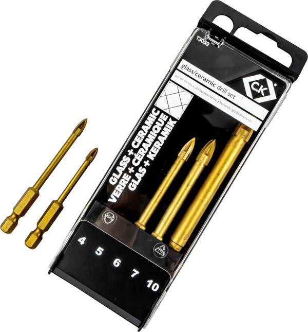 C.K T3059 Glasbohrer-Set 5teilig 4 mm, 5 mm, 6 mm, 7 mm, 10 mm   1 Set