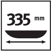 '335 mm' Durchmesser eines runden Objekts, dargestellt durch ein Symbol mit Pfeil.